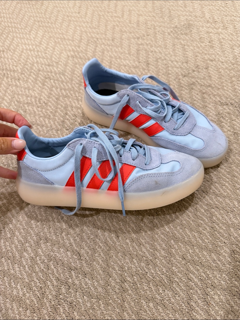 adidas Women's Light Blue Sneakers with Red Stripes